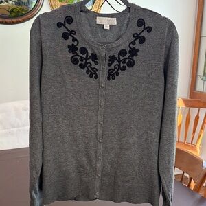 CarolynTaylor Charcoal Cardigan with Black Embroidery